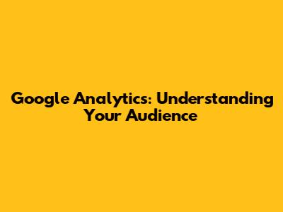 Google Analytics: Understanding Your Audience