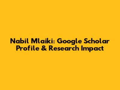Nabil Mlaiki: Google Scholar Profile & Research Impact
