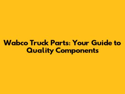 Wabco Truck Parts: Your Guide to Quality Components